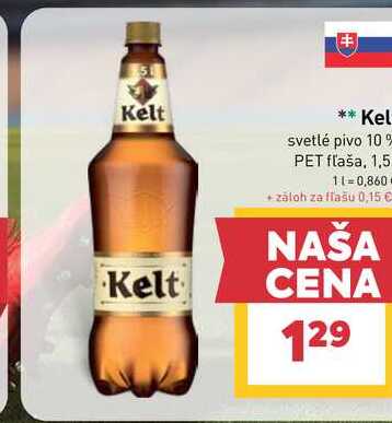 Kelt svetlé pivo 10% PET fľaša, 1,5l
