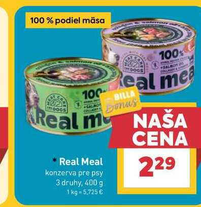 Real Meal konzerva pre psy 3 druhy, 400 g