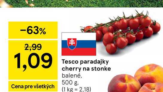 Tesco paradajky cherry na stonke balené, 500 g