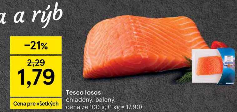 Tesco losos chladený balený cena za 100 g
