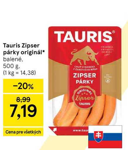 Tauris Zipser párky originál balené 500 g