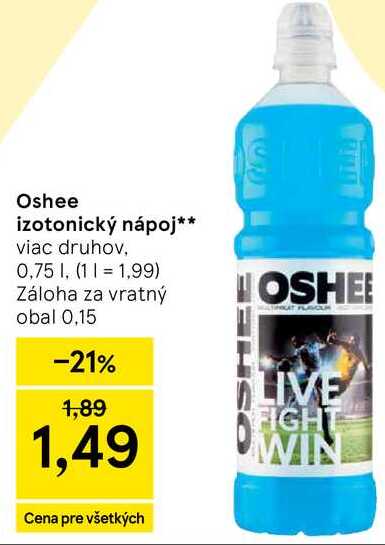 Oshee izotonický nápoj viac druhov, 0,75l