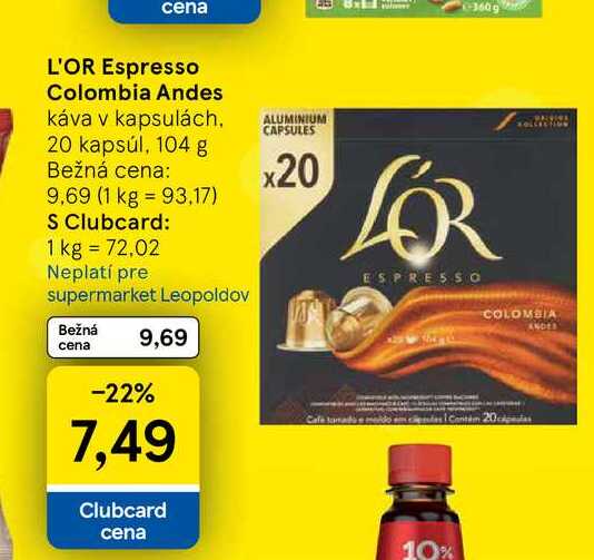 L'OR Espresso Colombia Andes káva v kapsulách 20 kapsúl v akcii