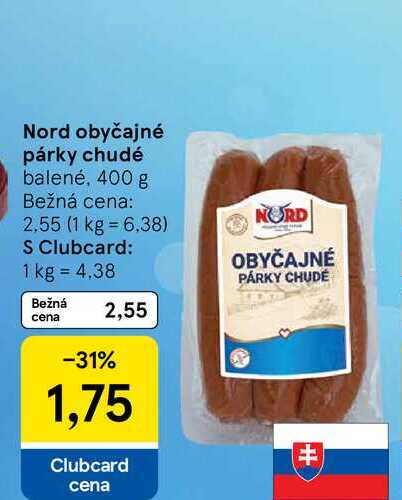 Nord obyčajné párky chudé balené, 400 g