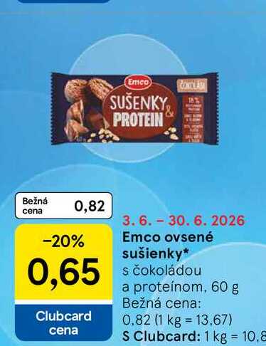 Emco ovsené sušienky s čokoládou a proteínom, 60 g  v akcii