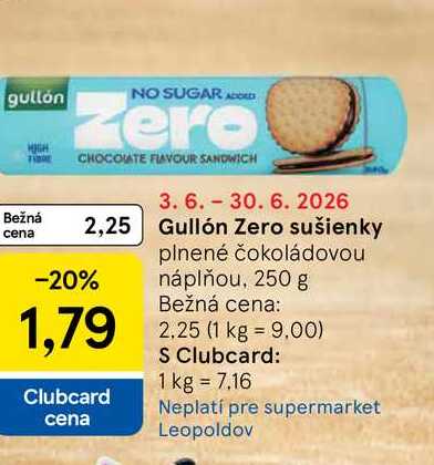 Gullón Zero sušienky plnené čokoládovou náplňou, 250 g  v akcii