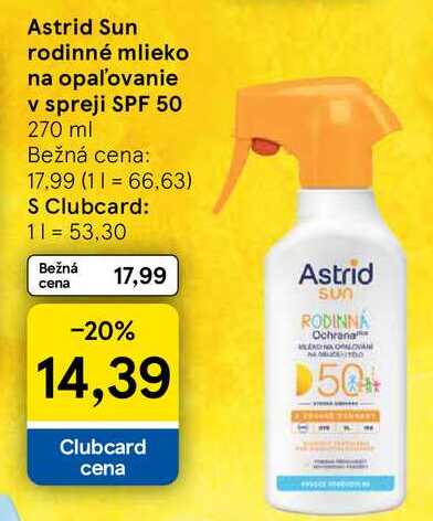 Astrid Sun rodinné mlieko na opaľovanie v spreji SPF 50 270 ml