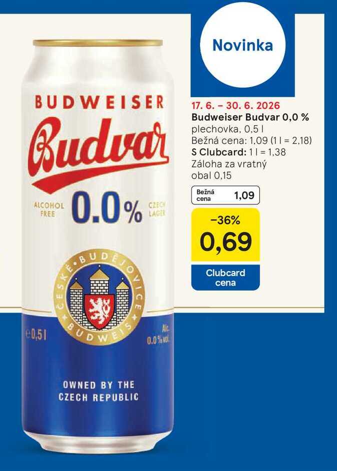Budweiser Budvar 0,0 % plechovka, 0,5 l
