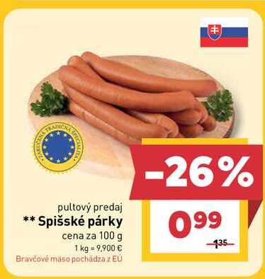 Spišské párky cena za 100 g