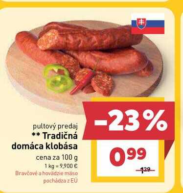 Tradičná domáca klobása cena za 100 g