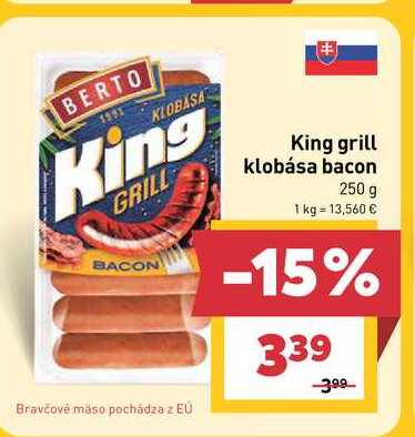 King grill klobása bacon 250 g