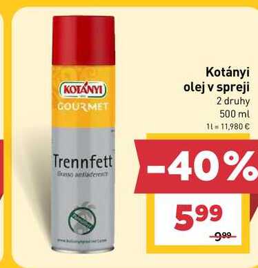 Kotányi olej v spreji 2 druhy 500 ml