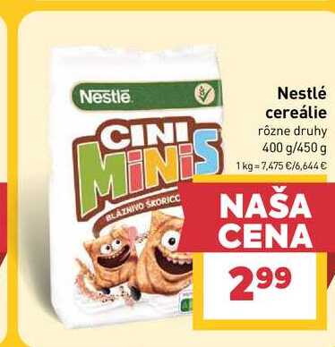 Nestlé cereálie rôzne druhy 400 g/450 g