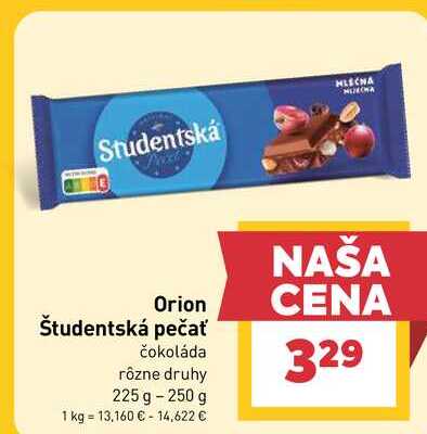 Orion Študentská pečať čokoláda rôzne druhy 225 g - 250 g
