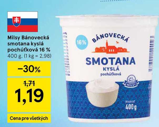 Milsy Bánovecká smotana kyslá pochúťková 16 % 400 g v akcii