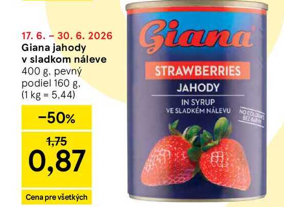 Giana jahody v sladkom náleve 400 g