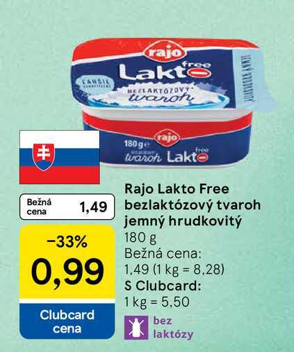 Rajo Lakto Free bezlaktózový tvaroh jemný hrudkovitý 180 g