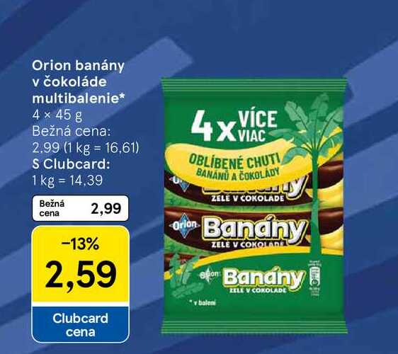 Orion banány v čokoláde multibalenie 4 × 45 g 