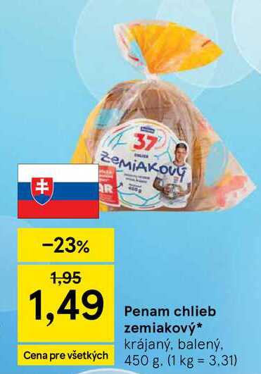 Penam chlieb zemiakový krájaný, balený, 450 g