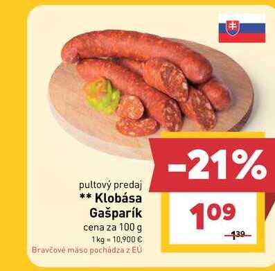 Klobása Gašparík cena za 100 g