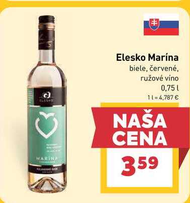 Elesko Marína biele, červené, ružové víno 0,75 L