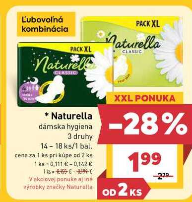 Naturella dámska hygiena 3 druhy 14-18 ks/1 bal.