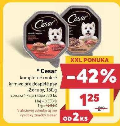 Cesar kompletné mokré krmivo pre dospelé psy 2 druhy, 150 g