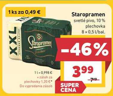 Staropramen svetlé pivo, 10% plechovka 8 x 0,5 l/bal.