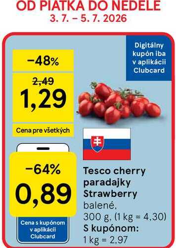 Tesco cherry paradajky Strawberry balené 300 g