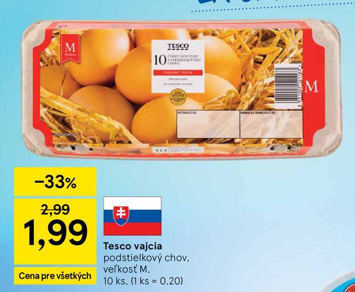 Tesco vajcia podstielkový chov, veľkosť M, 10 ks