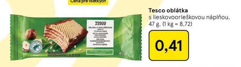 Tesco oblátka s lieskovoorieškovou náplňou 47 g