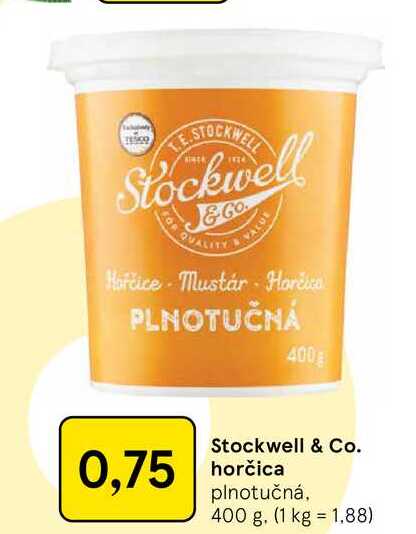 Stockwell & Co. horčica plnotučná, 400 g