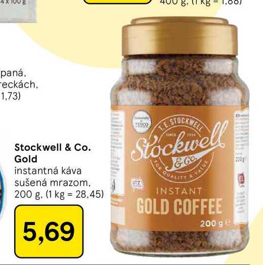 Stockwell & Co. Gold instantná káva sušená mrazom, 200 g v akcii