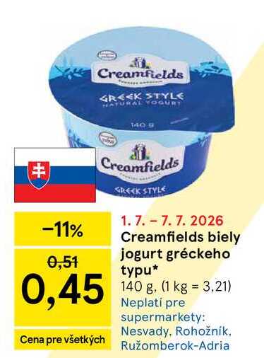 Creamfields biely jogurt gréckeho typu 140 g