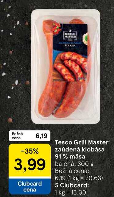 Tesco Grill Master zaúdená klobása 91% mäsa balená, 300 g