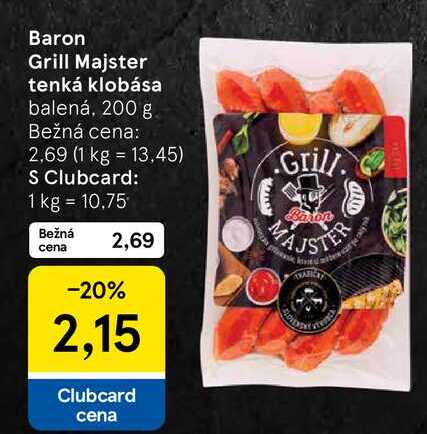 Baron Grill Majster tenká klobása balená, 200 g