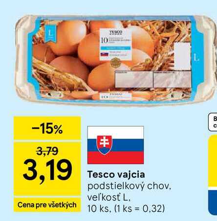 Tesco vajcia podstielkový chov veľkosť L, 10ks