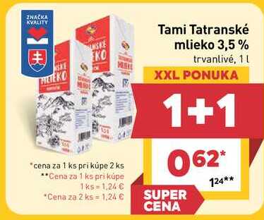 Tami Tatranské mlieko 3,5% trvanlivé, 1l