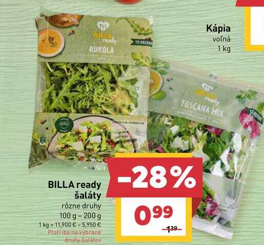 BILLA ready šaláty rôzne druhy 100 g-200 g 