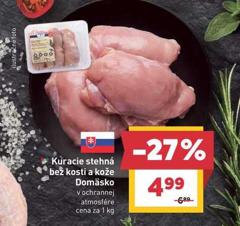 Kuracie stehná bež kosti a kože Domäsko v ochrannej atmosfére cena za 1 kg 