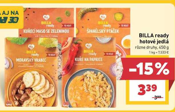 BILLA ready hotové jedlá rôzne druhy, 450 g 