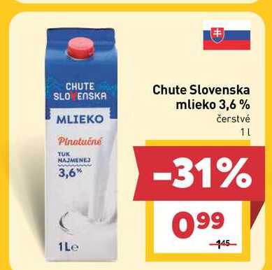 Chute Slovenska mlieko 3,6% čerstvé 1L