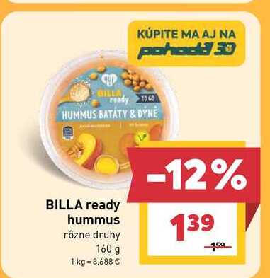 BILLA ready hummus rôzne druhy 160 g 