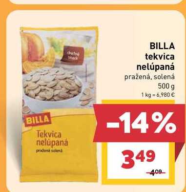 BILLA tekvica nelúpaná pražená, solená 500 g  v akcii