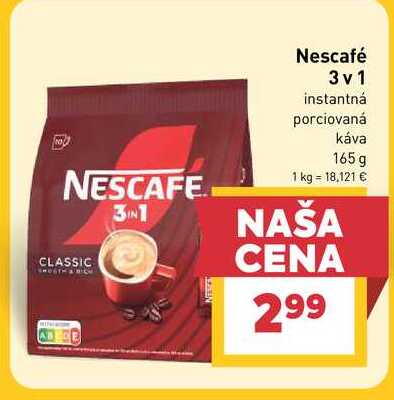 Nescafé 3 v1 instantná porciovaná káva 165 g  v akcii