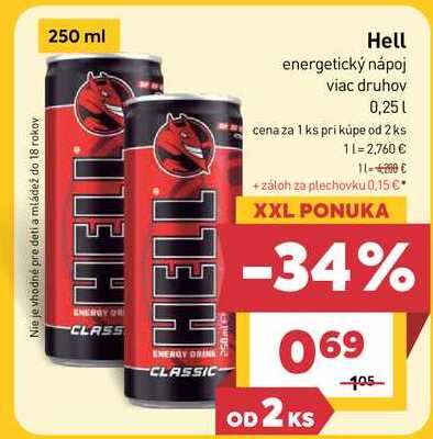 Hell energetický nápoj viac druhov 0,25l