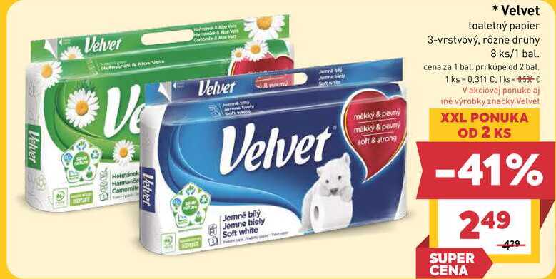 Velvet toaletný papier 3-vrstvový, rôzne druhy 8 ks/1 bal.