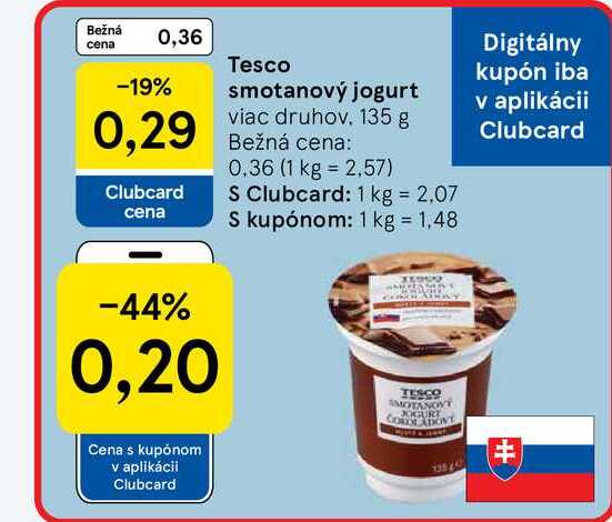 Tesco smotanový jogurt viac druhov, 135 g