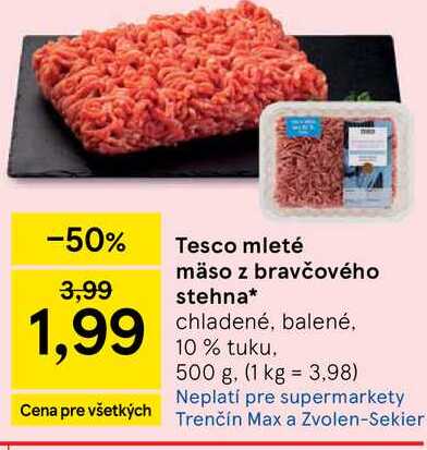 Tesco mleté stehna chladené, balené 10 % tuku 500 g