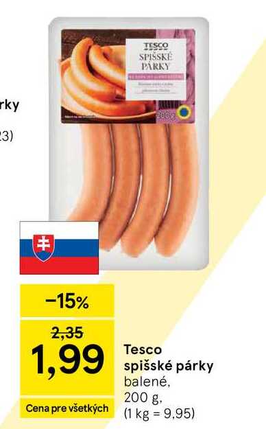 Tesco spišské párky balené, 200 g